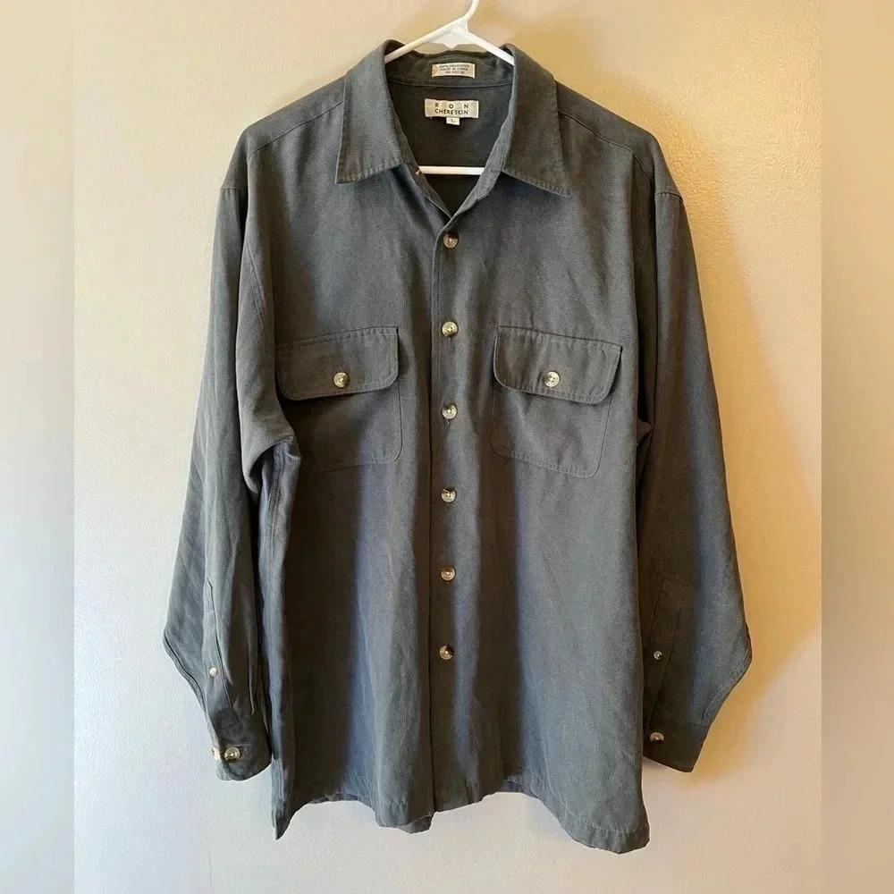 Ron Chereskin Mens Casual‎ Button Down Long Sleeve Large Gray Winter Workwear